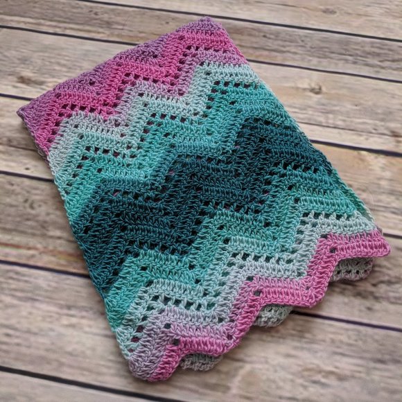Wool Scarf in Soft Pink, Aqua and Gray - Picture 1 of 3